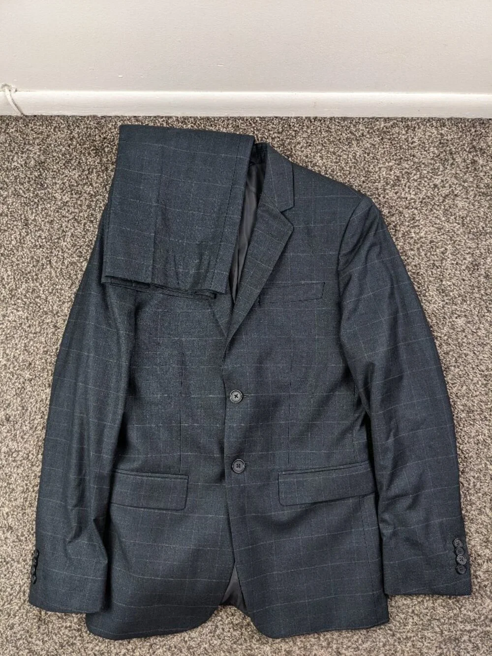 Banana Republic 36S Tailored Fit Wool Windowpane Plaid Gray Suit 30x29